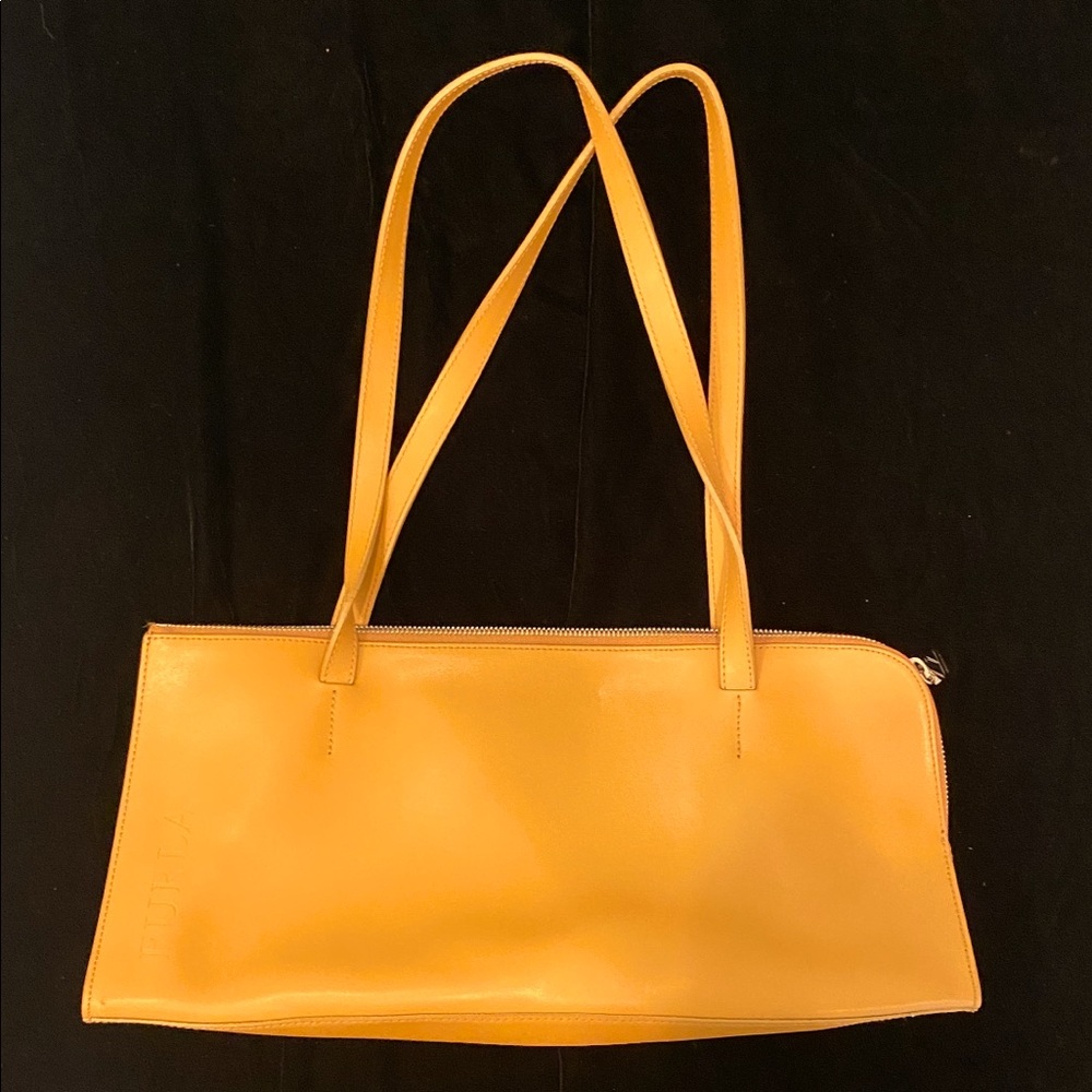 Yellow ochre Furla brand leather shoulder bag